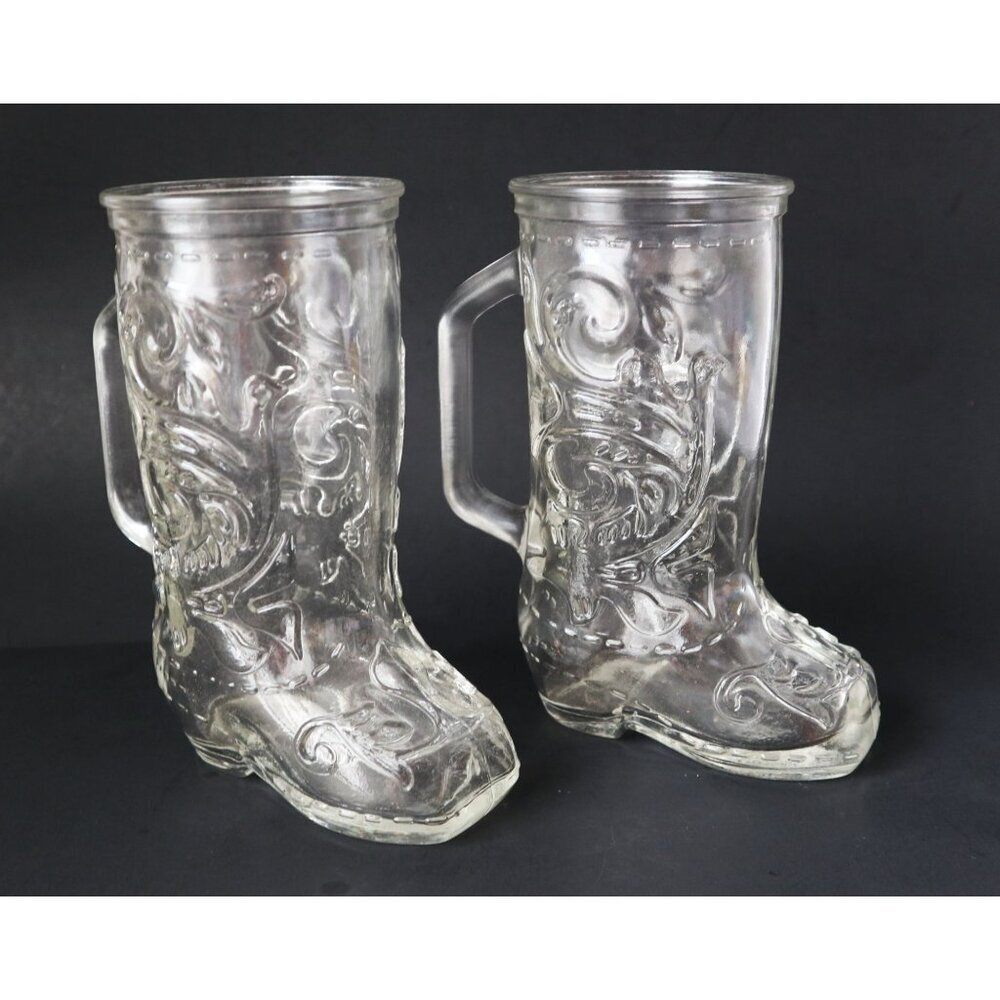 2 Vintage Cowboy Boot Shaped Clear Drinking Libbey Glass